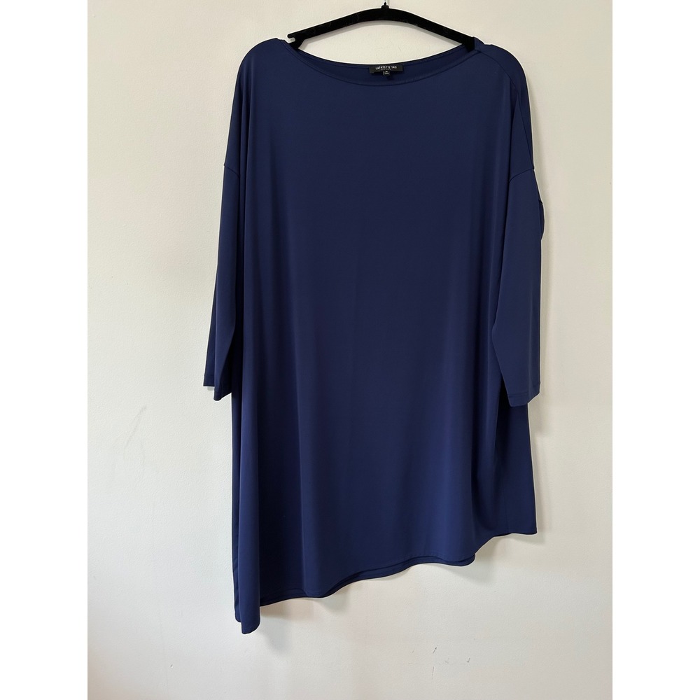 Lafayette 148 New York Navy Blue Asymmetrical Tunic Top Boat Neck Swim Medium